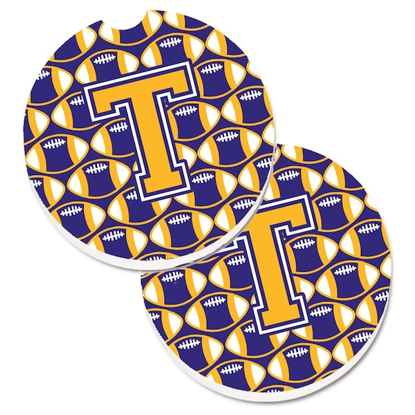 Carolines Treasures Letter T Football Purple and Gold Cup Holder Car Coaster, PK2 CJ1064-TCARC - main